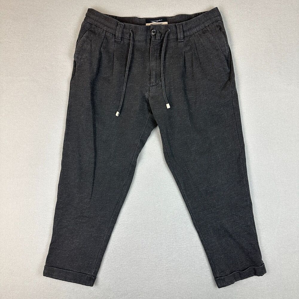 1PIU1UGUALE3 x Giab's Men Size VI Easy Italy Trouser Pants Black Grey Drawstring